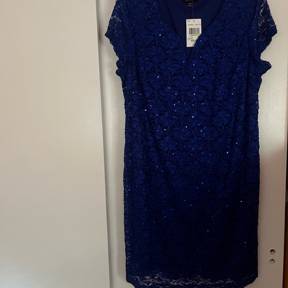 Connected Apparel Royal Blue Lace Midi Dress - Picture 1 of 4